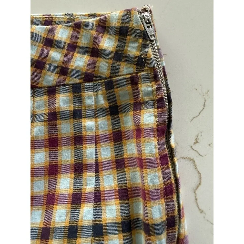 Free People Mint Ella Kick Plaid High Rise Ankle Skinny Trousers Womens Size 25
